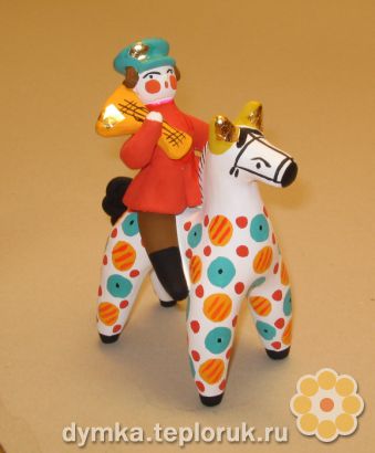 Дымковская игрушка "Балалаечник на лошадке"