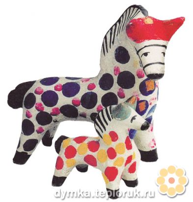 Дымковская игрушка "Лошадь с жеребенком"