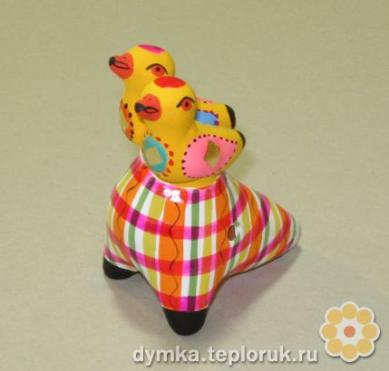 Дымковская игрушка "Свистулька с птичками"