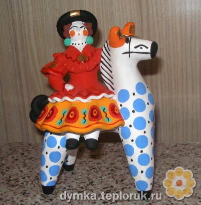 Дымковская игрушка "Барынька на лошадке"