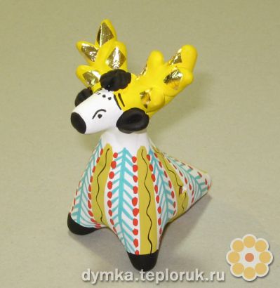 Дымковская игрушка "Свистулька олень"